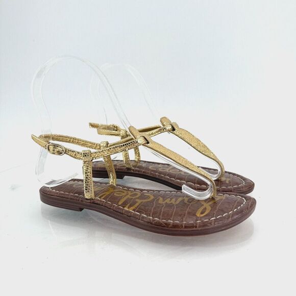 Sam Edelman Girls Gigi Thong Sandal Size 1 Gold Faux Leather Flat - Picture 1 of 12